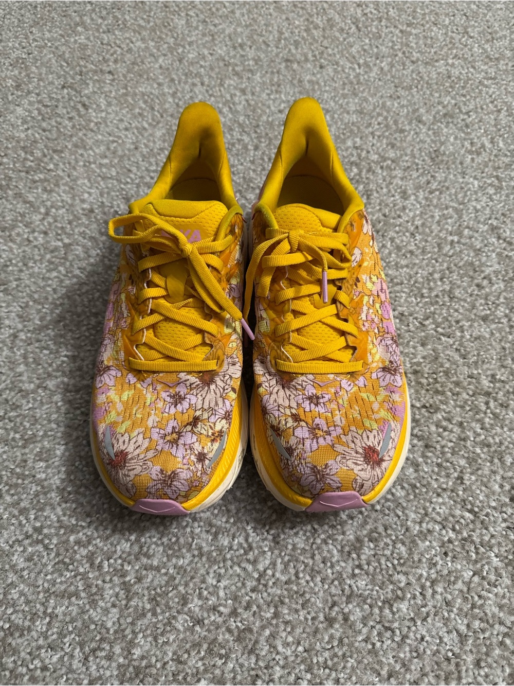 Hoka x Free People Movement Clifton 8 Floral Yellow Pink Running Shoes